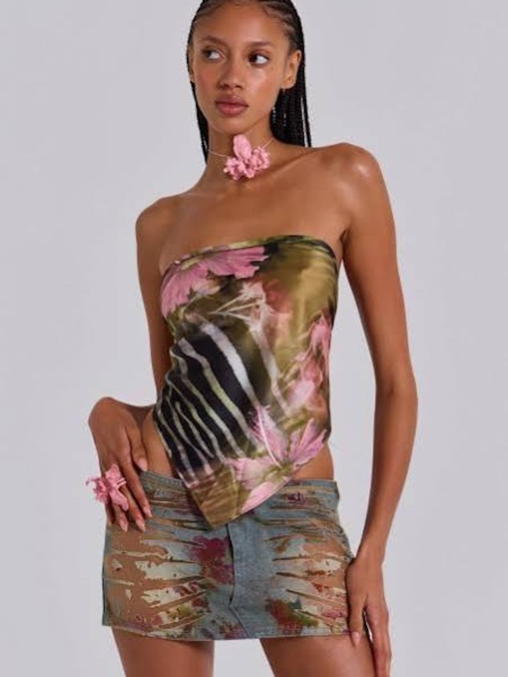 Fashion Nova Multicolor zebra Flora scarf crop top size medium